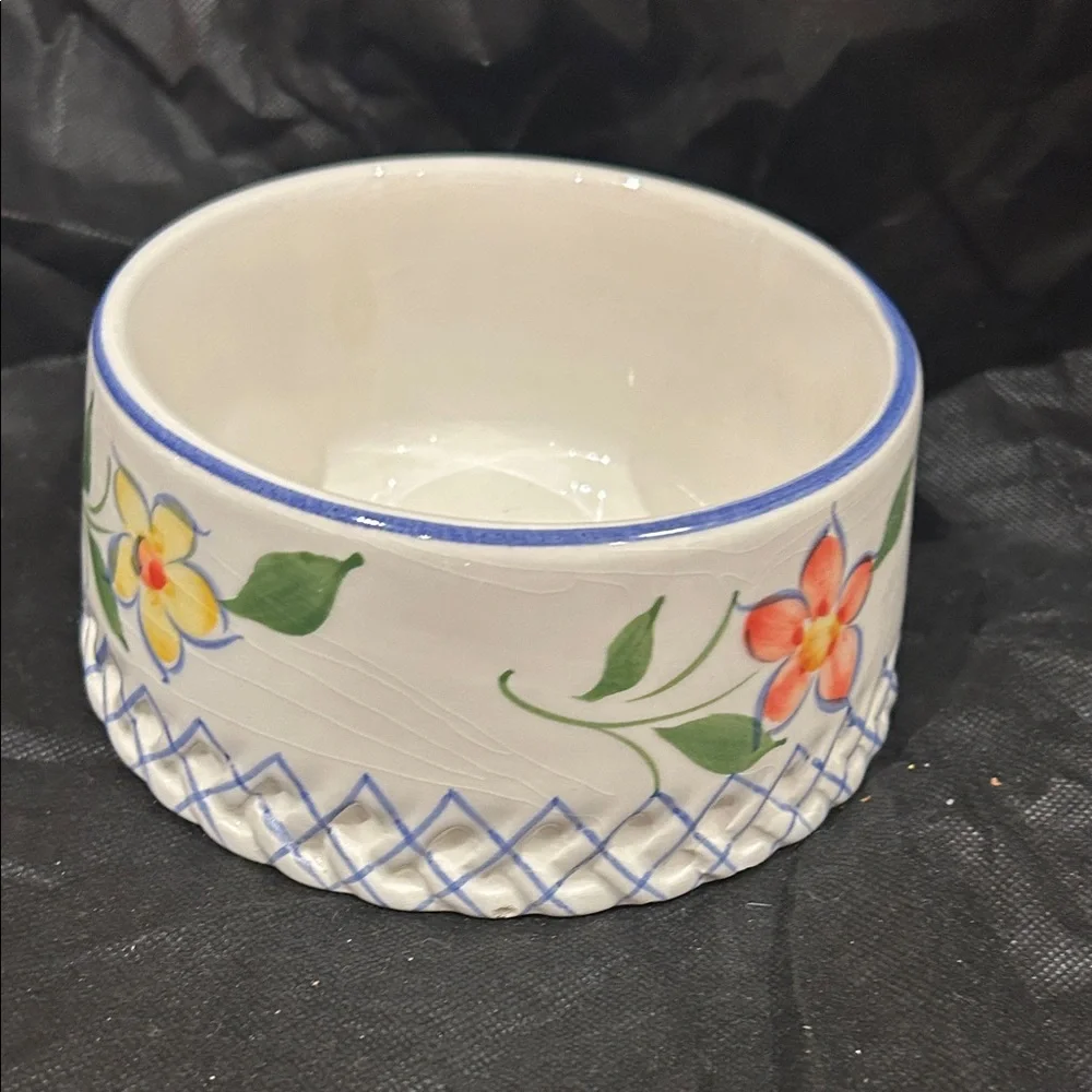 Floral Ceramic Dog Bowl - Handcrafted & signed